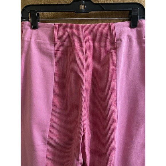 Corduroy Panel Straight Leg Two Tone Pants Bubblegum Pink High Waist Retro Sz M - Picture 3 of 12